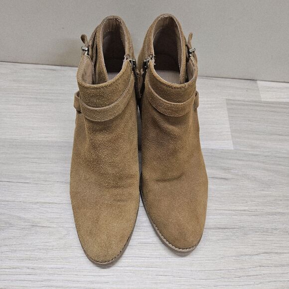 Franco Sarto Womens Brown Suede Chunky Boots Size 8 Booties Buckles Heel - Picture 4 of 10